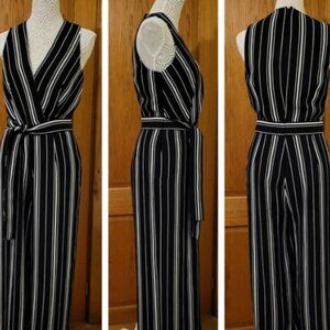 H&M B&W Striped Cropped Jumpsuit (with pockets)